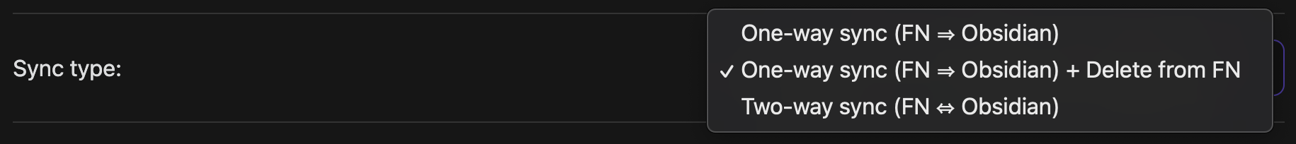 Sync types in Fleeting Notes Sync plugin